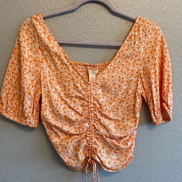 H&M Tops - Orange cinched crop top- Size Small